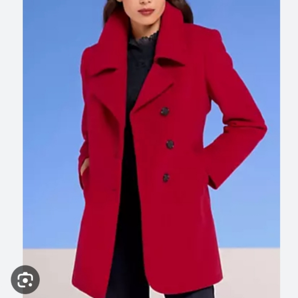 J. Jill (Size XL) Red Wool Blend Button Down Long Line Fall Winter Peacoat